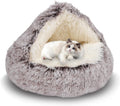 ShinHye Cat Bed Round Plush Hooded Cave - Cozy Anti-Anxiety Bed