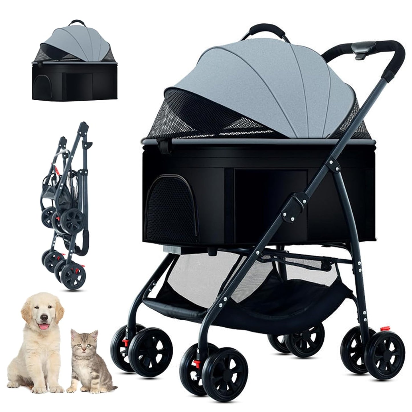 3-in-1 Pet Dog Stroller for Medium Dogs Up to 55lbs Grey