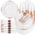 Hioasis Rose Gold Plastic Plates Dinnerware Set for 50 Guests
