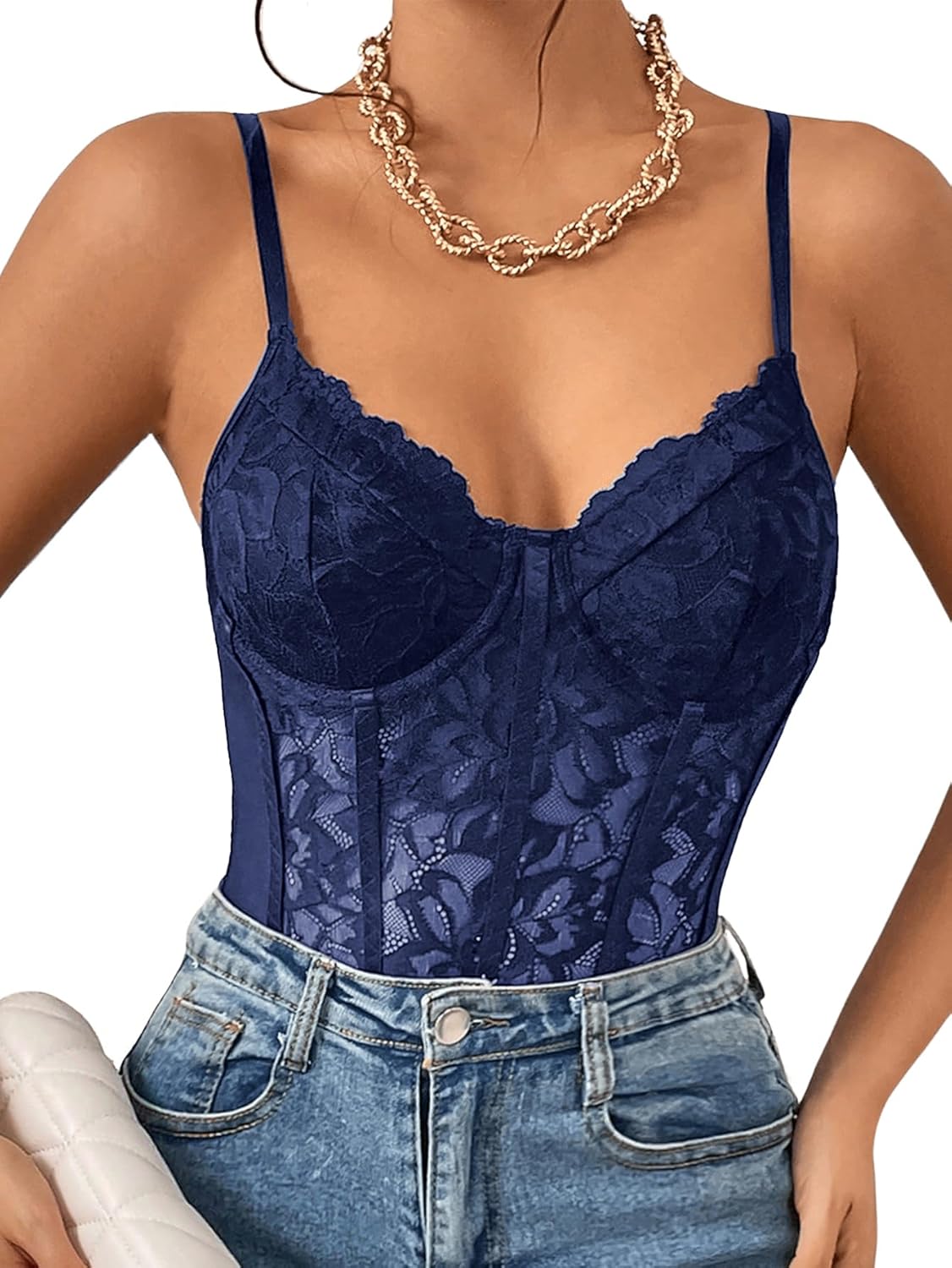 Milumia Women's Sexy Sheer Mesh Lace Bodysuit for Parties