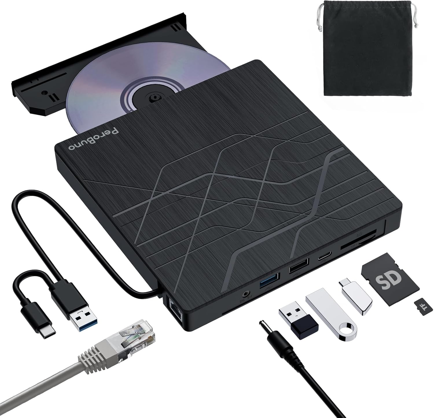 High-Speed External CD DVD Drive with Versatile Connectivity