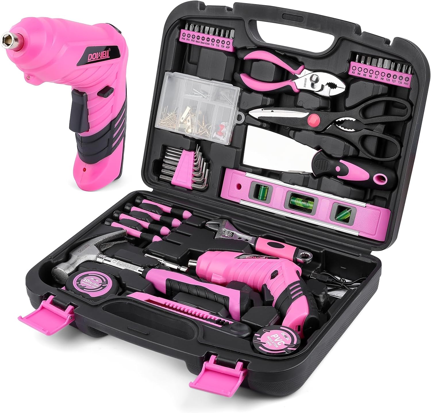 143 Pcs Pink Homeowner Tool Set with Cordless Screwdriver