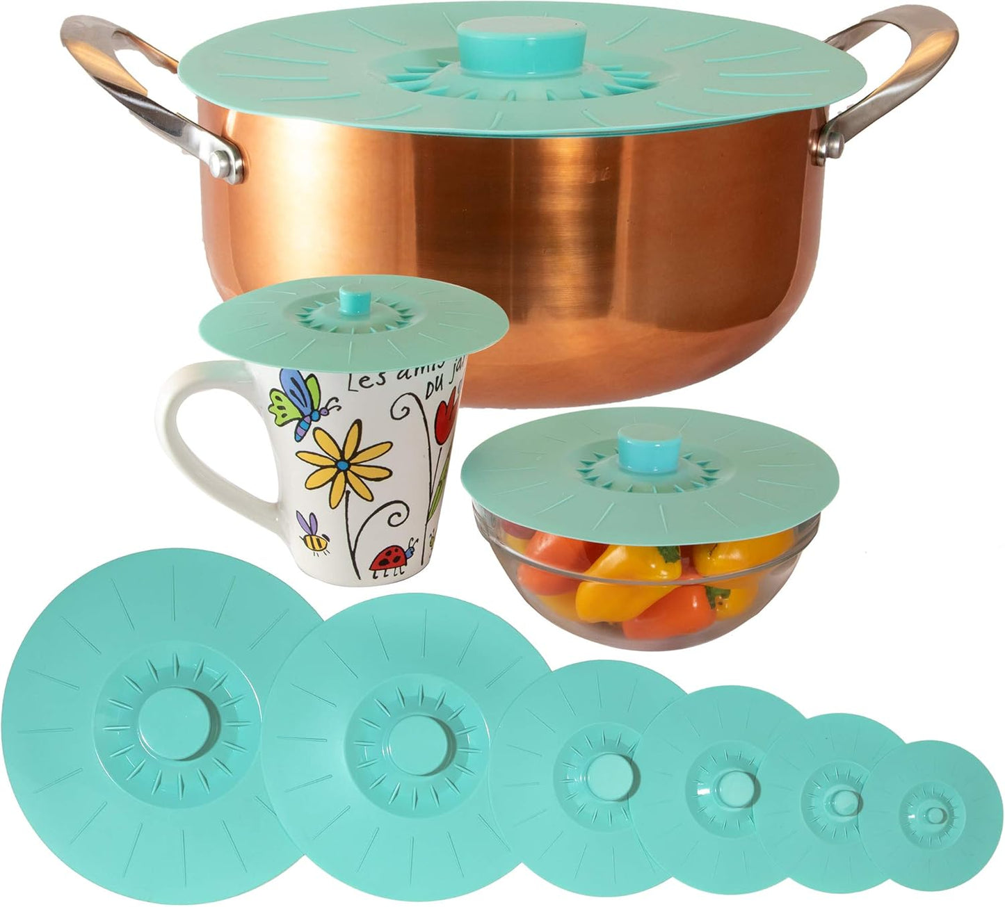 Universal Silicone Lids Set of 6 - Sturdy Seal Covers - Easy & Convenient