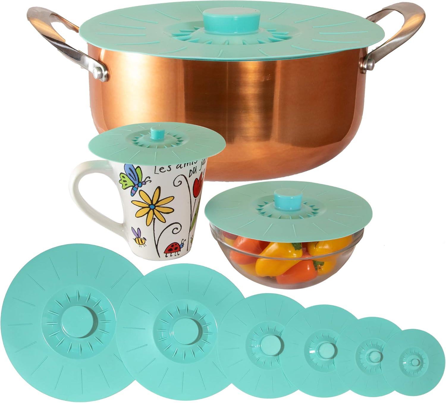 Universal Silicone Lids Set of 6 - Sturdy Seal Covers - Easy & Convenient