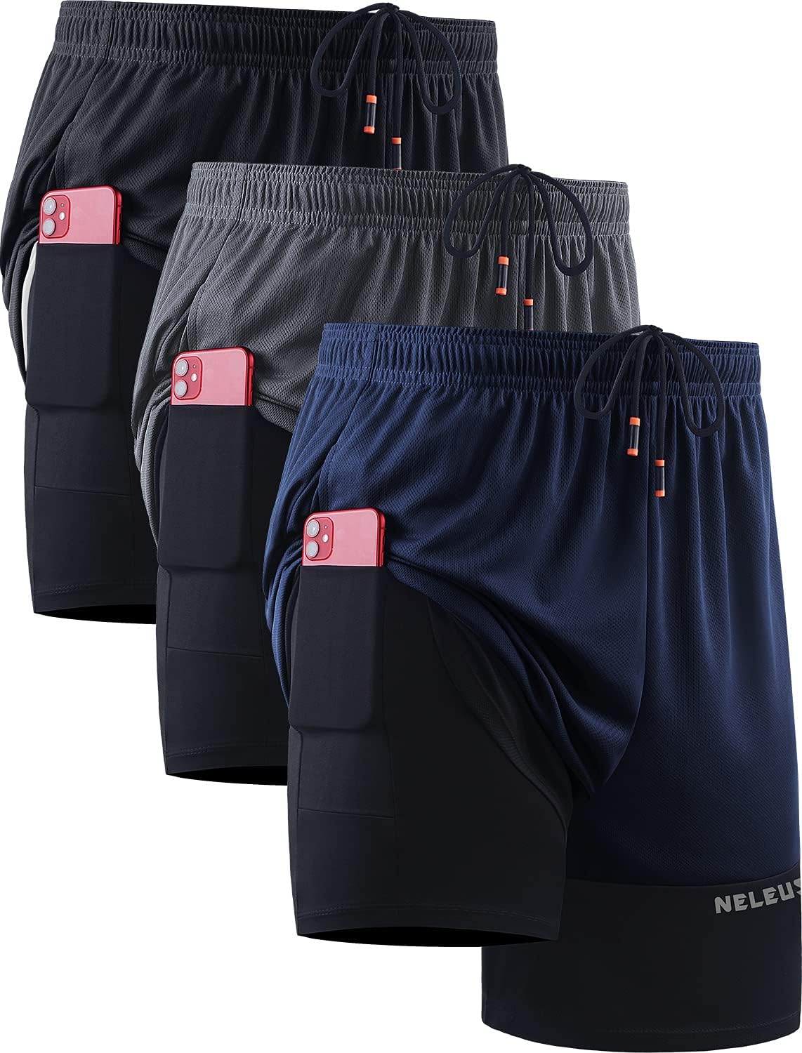 NELEUS Men's 2 in 1 Running Shorts with Liner for Comfort