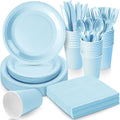 Light Blue Disposable Party Plates Cups Napkins Set - 350 Pcs