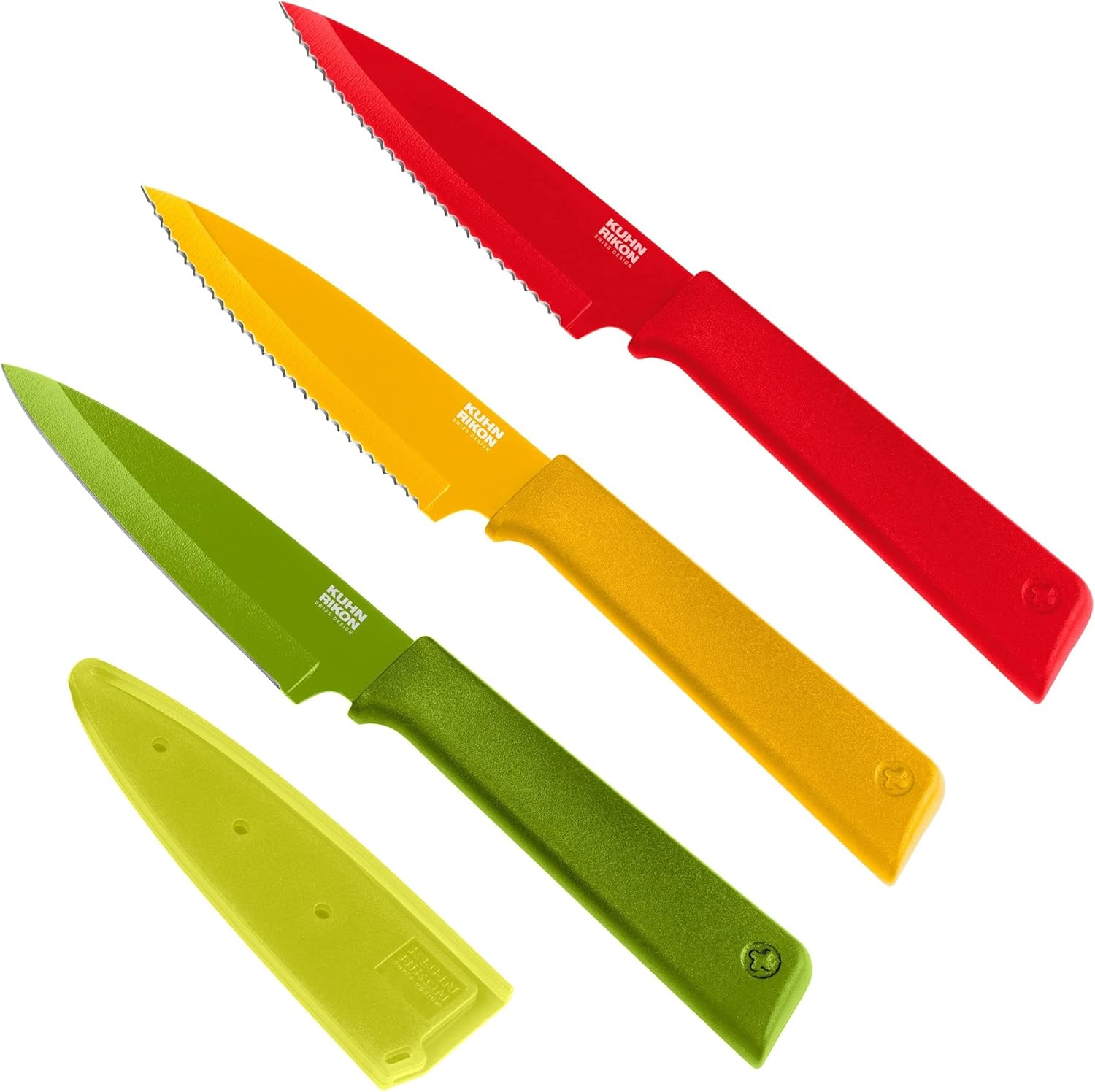 Kuhn Rikon COLORI+ Non-Stick Paring Knives Set of 3 for Kitchen