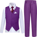 Purple Boys Vest Suit Set with Tie and Pocket Square - Slim Fit
