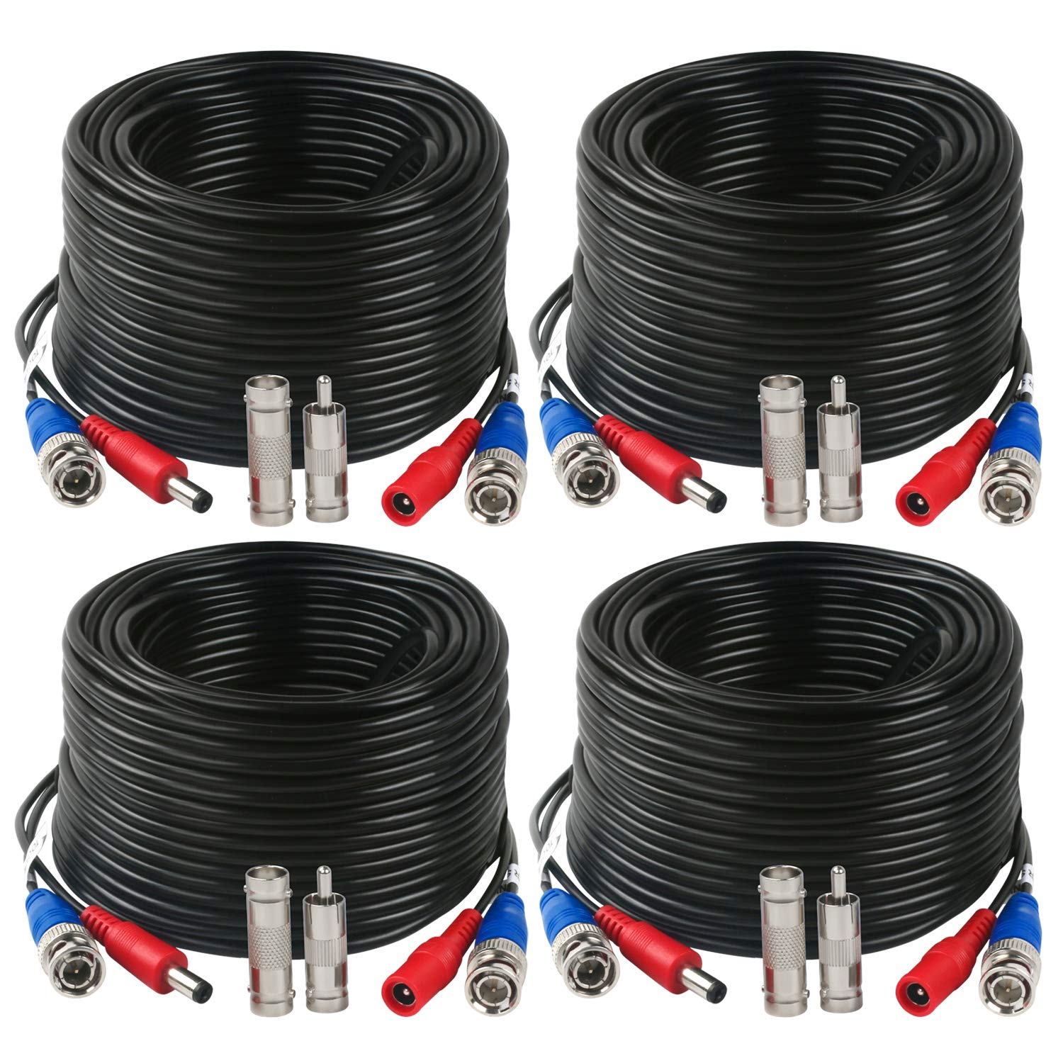 4 Pack 200 Feet BNC Video Power Cable for CCTV Security Systems