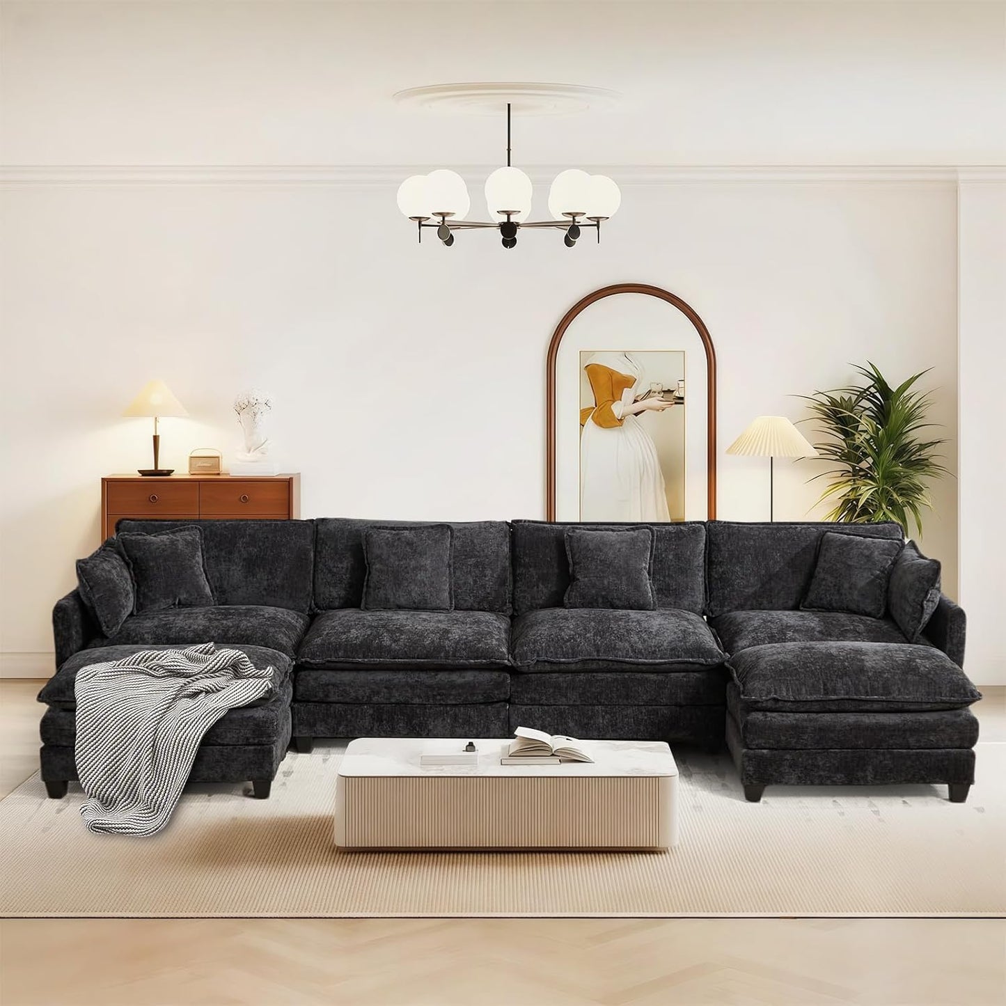 Comfy U Shaped Modular Chenille Sectional Sofa for Living Room