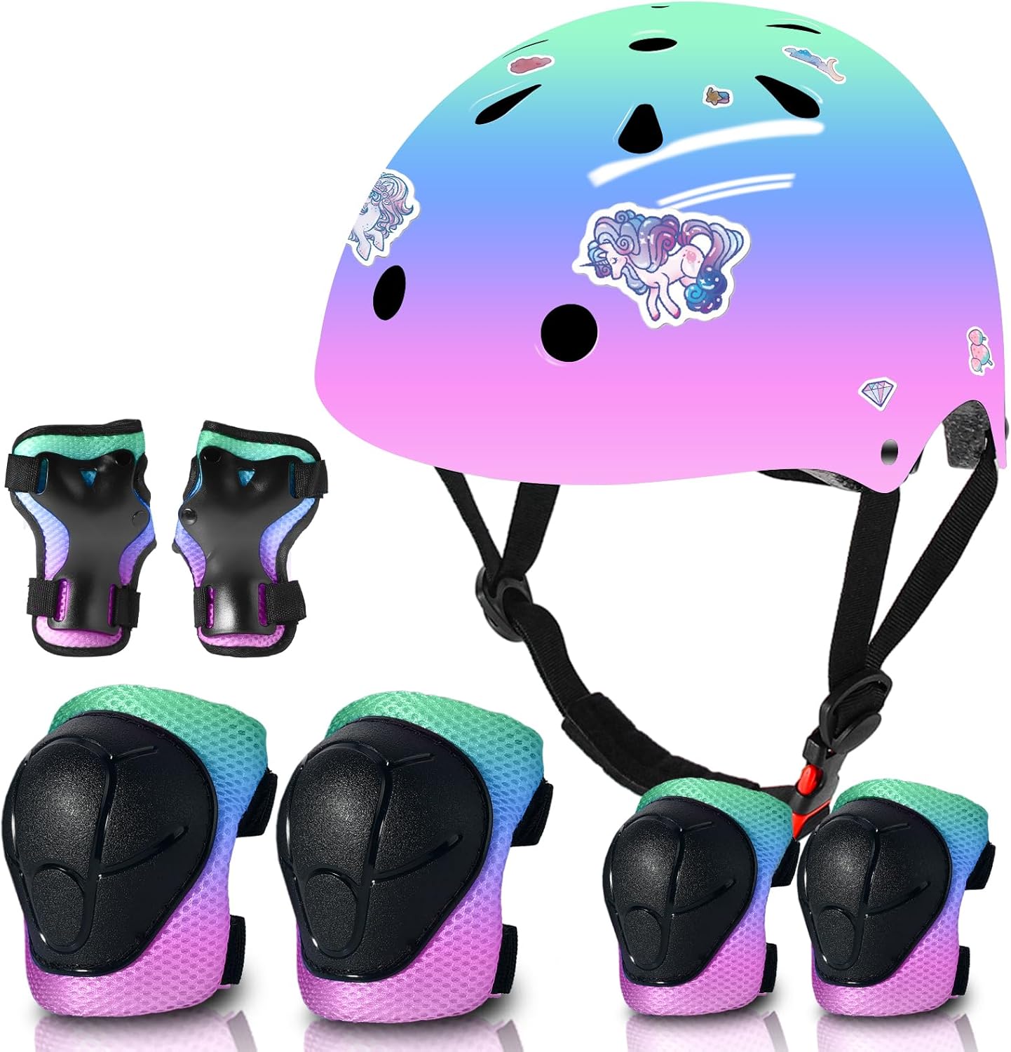 Adjustable Gradient Color Kids Bike Helmet with Protective Gear