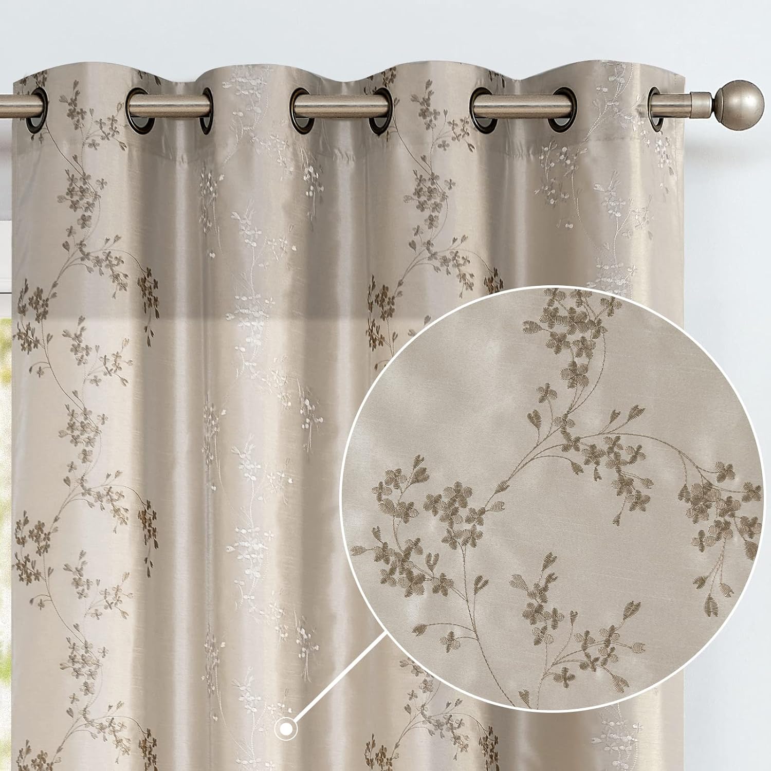 Light Filtering Floral Curtains - Set of 2