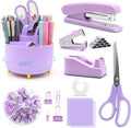 Purple Desk Accessories Rotating Pen Holder Set - Compact Office Kit