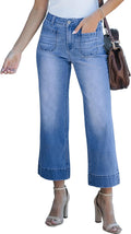 Wide Leg Jeans for Women High Waisted Cropped Flare - Stretchy Denim
