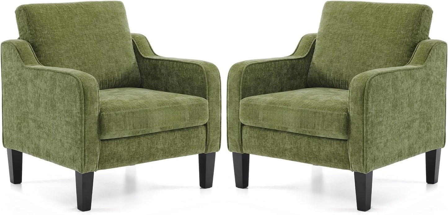 VINGLI Accent Chairs Set of 2 Comfy Olive Green Living Room
