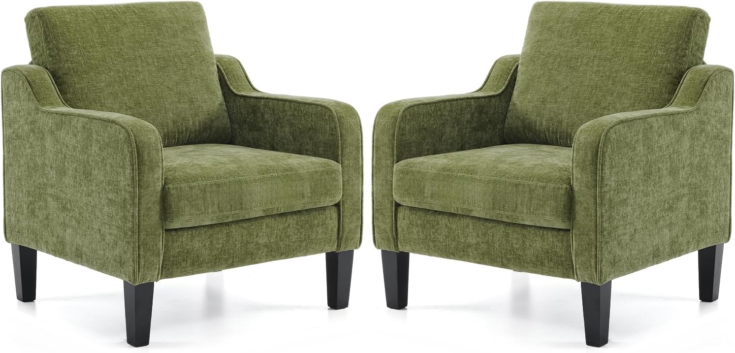 VINGLI Accent Chairs Set of 2 Comfy Olive Green Living Room
