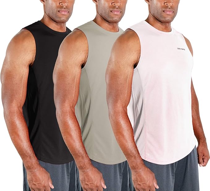 DEVOPS Men's Muscle Shirts 3 Pack Sleeveless Dri Fit Tank Tops