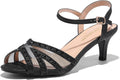 DREAM PAIRS Women's Nina Low Heel Pump Sandals - Sparkly Comfort