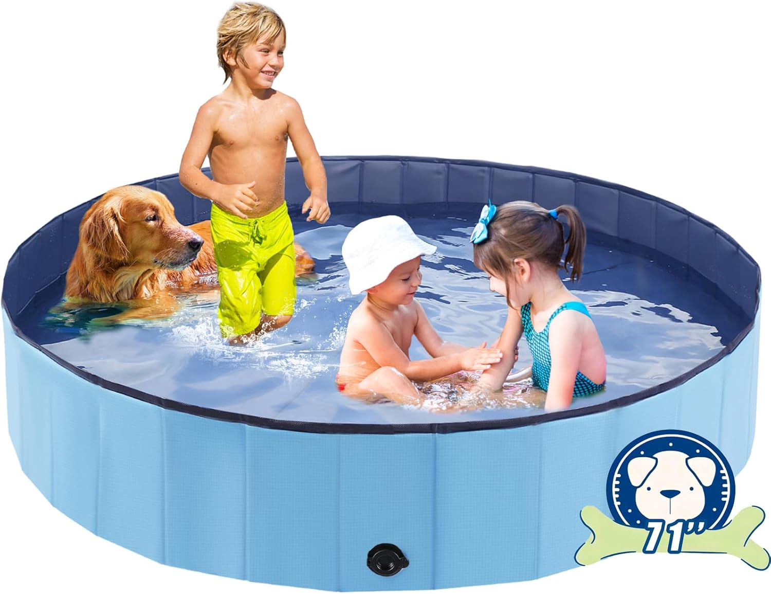 Foldable Dog Pool for Pets and Kids - Portable Bath Tub 71 x 12 in