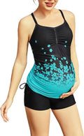 Maternity Athletic Tankini Swimsuit Two Piece Floral Ruched Tank