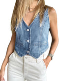 Stylish Denim Vest Jacket for Women by Imily Bela with V Neck Design