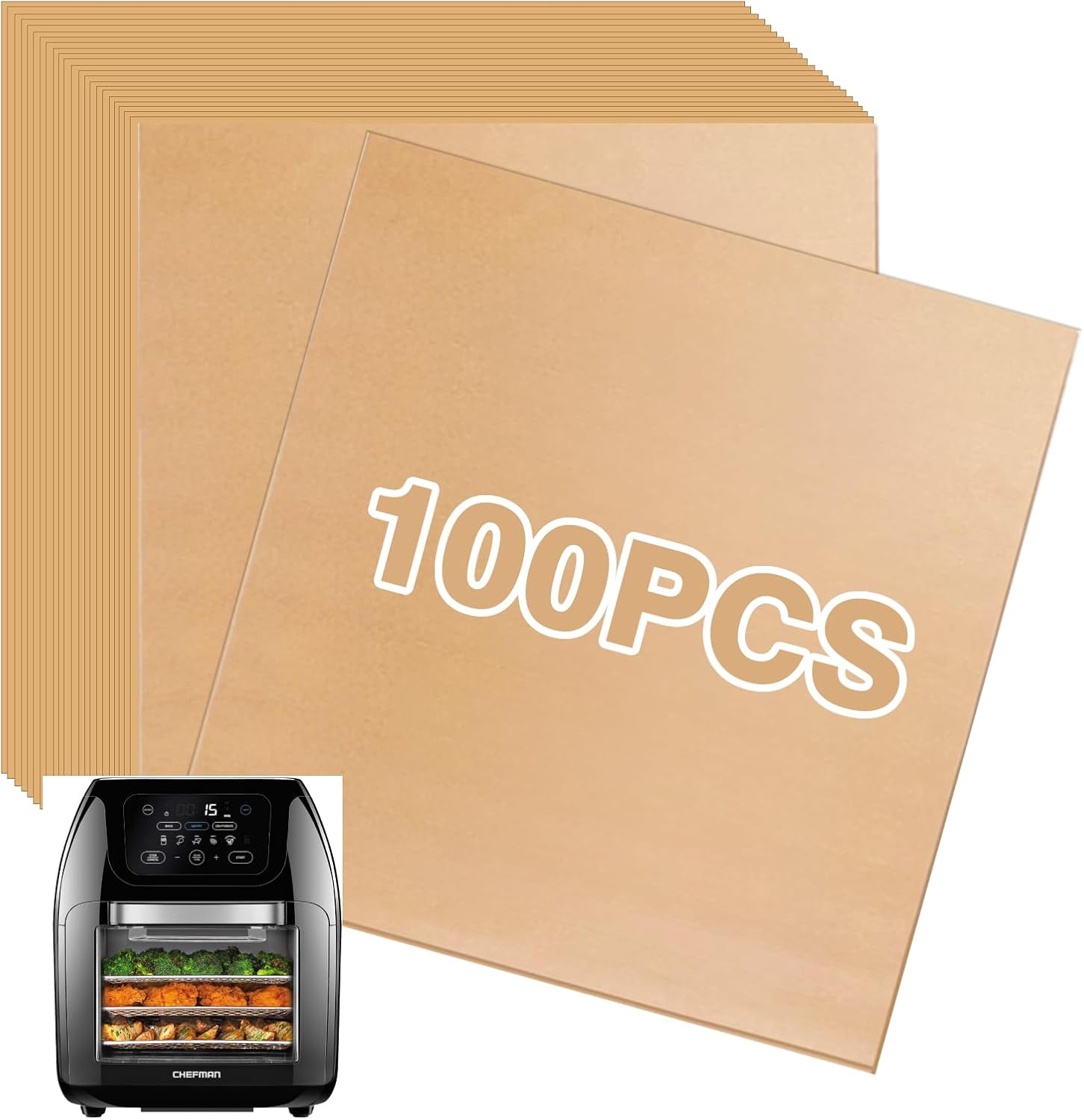 100 Disposable Air Fryer Liners for Chefman 10 Qt - Non-Stick Parchment Paper