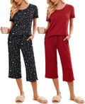 Ekouaer 2 Pack Women's Pajamas Set Capri Short Sleeve - Soft Comfort