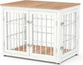 32 in Decorative Wooden Dog Crate End Table - Natural White