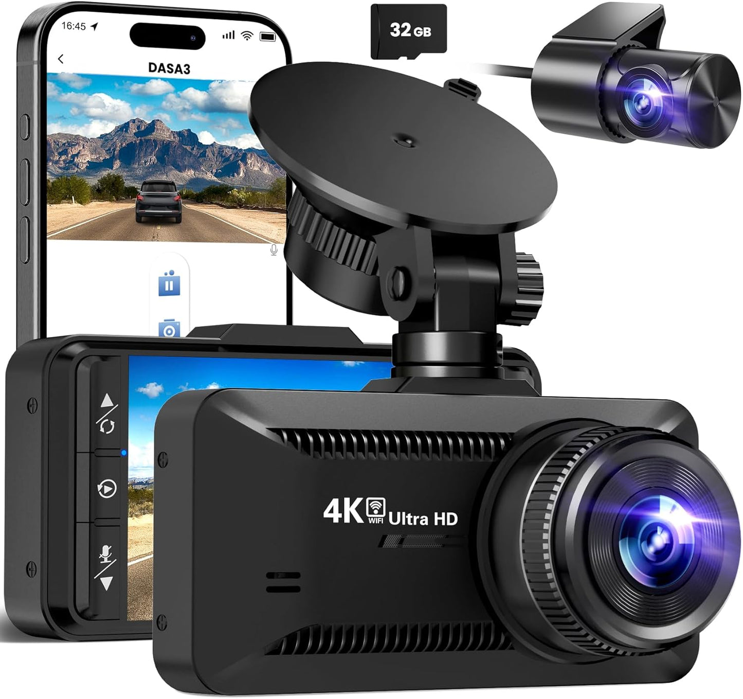 4K Front and Rear Dash Cam with WiFi and APP Control Features