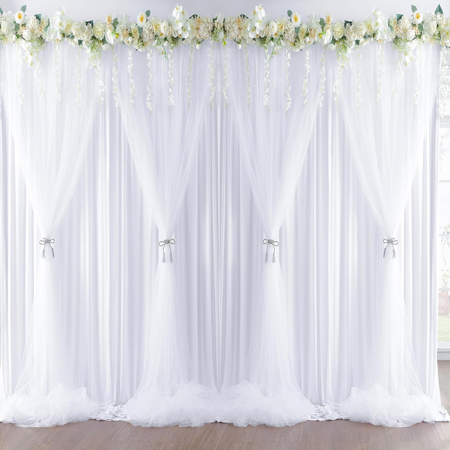 White Wrinkle Free Tulle Backdrop Set - Perfect Party Photos! 