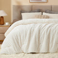 Fleece Oversized Queen Comforter Set - Super Soft Warm Cream White