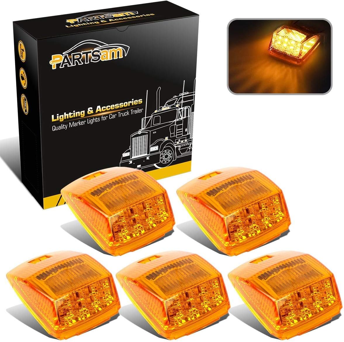 Partsam 5X Super Bright Amber Yellow LED Cab Marker Lights