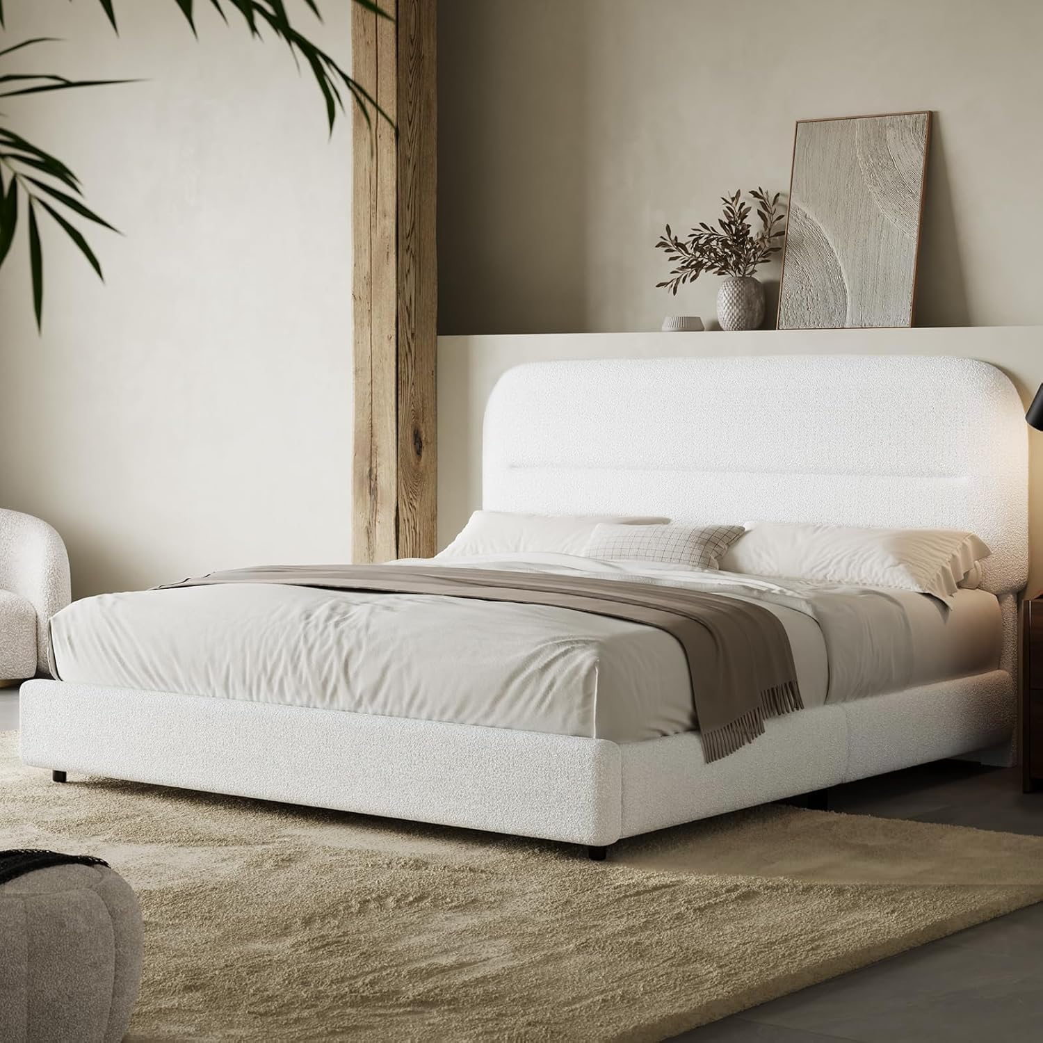 Full Size Bed Frame with Boucle Upholstery for Ultimate Comfort