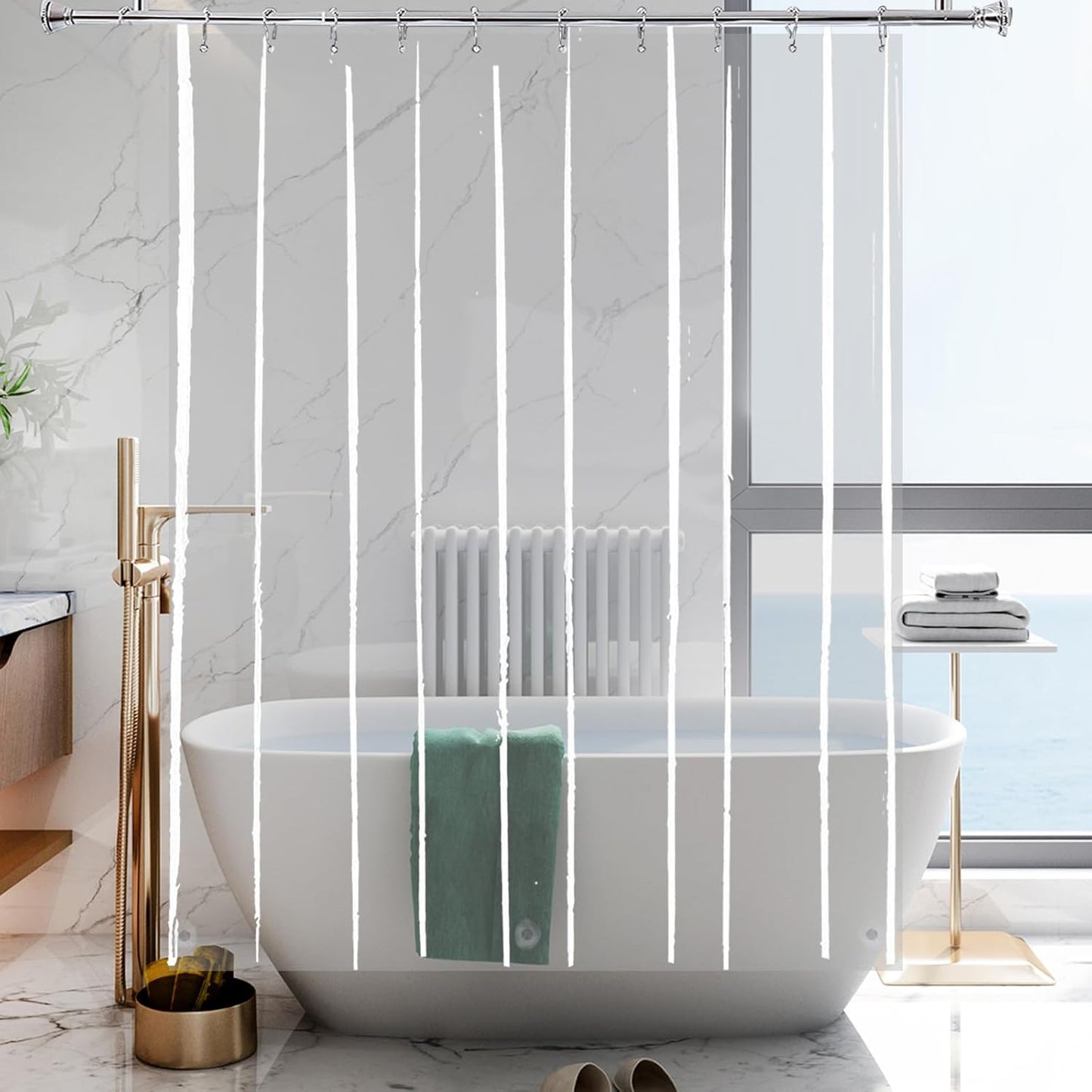 YISURE 60x84'' PEVA Shower Curtain Set - Ideal for Small Spaces