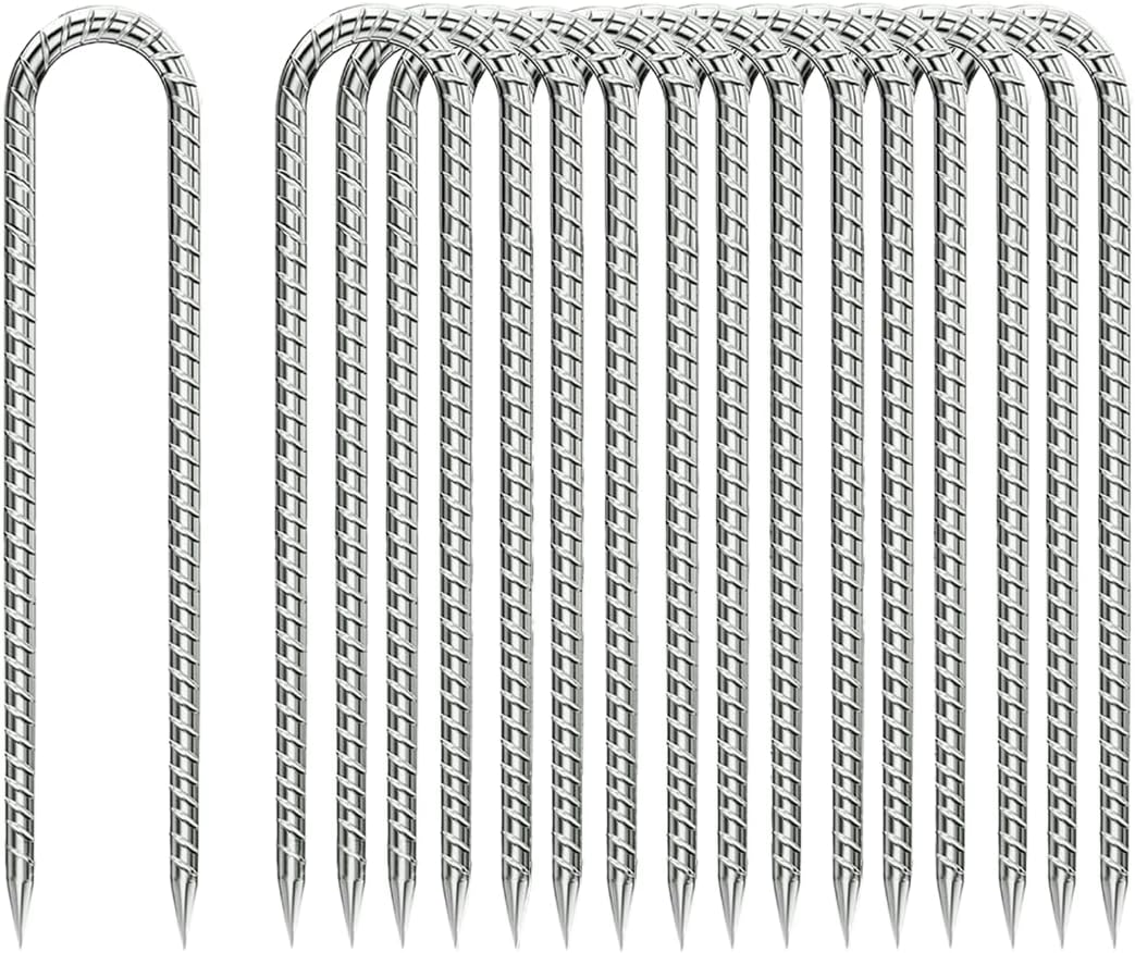 Heavy Duty 12 inch U-Hook Rebar Stakes for Garden and Outdoor Use