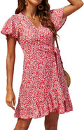 Naggoo Women's Polka Dot Mini Dress with Summer Wrap V Neck Style