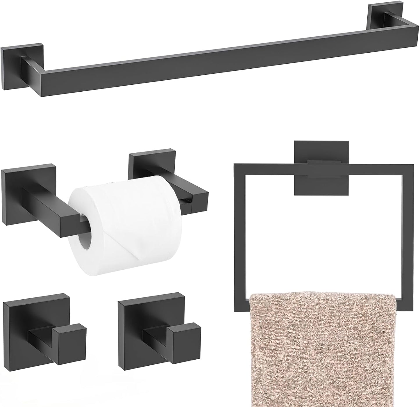 TQKAG Matte Black Bathroom Hardware Set for Modern Spaces