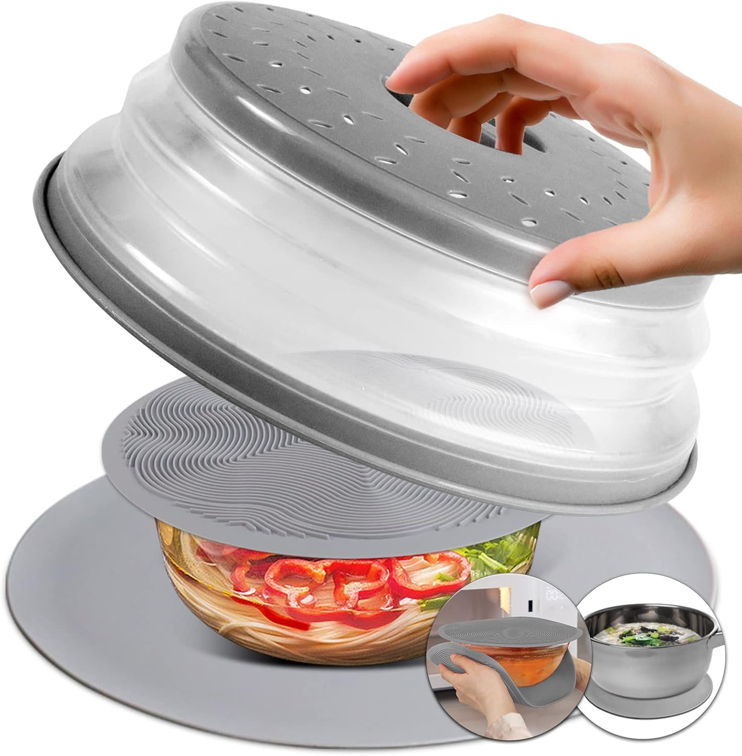 AIDACOM 3-in-1 Silicone Microwave Mat - Bowl Holder, Cover, Splatter Guard