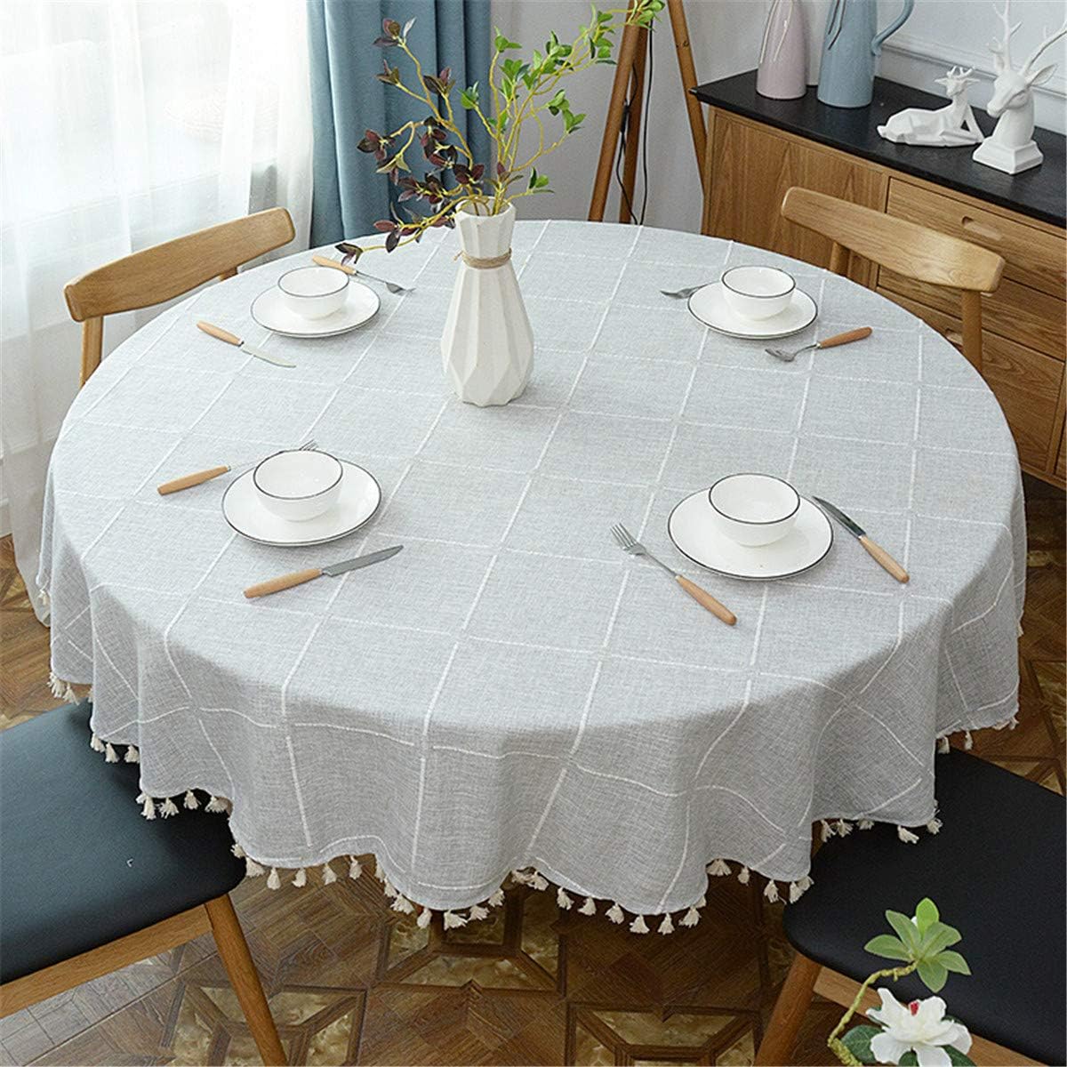 Round Tassel Plaid Tablecloth for Elegant Dining Decor