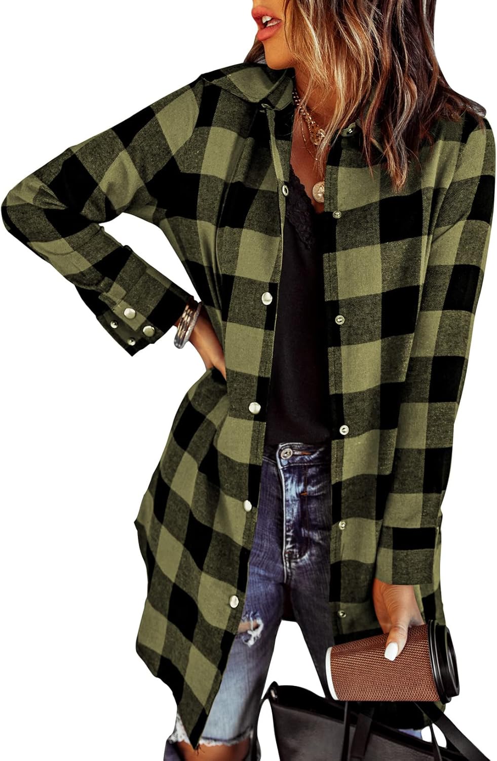 EVALESS Color Block Plaid Shacket Jacket for Women in Fall Fashion