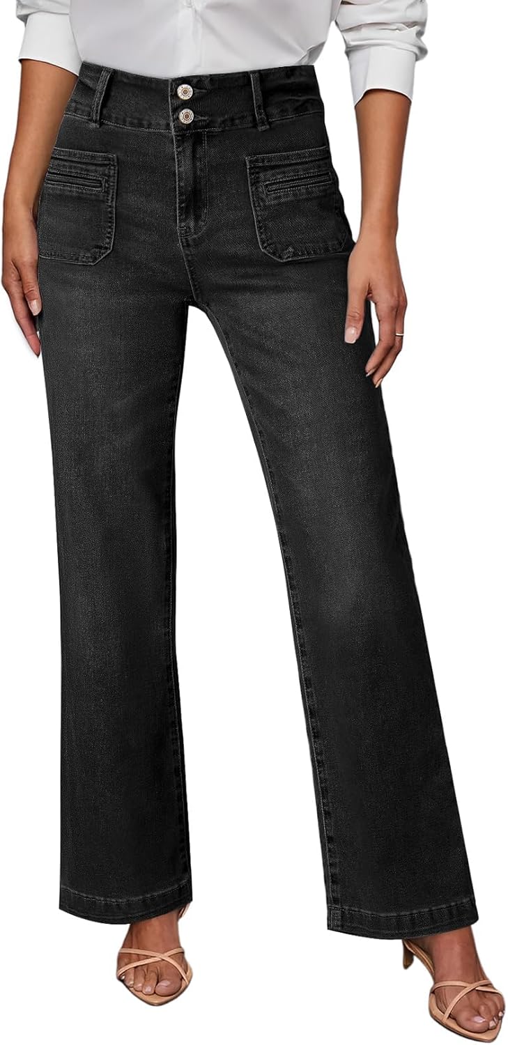 Sidefeel Women's High Waisted Wide Leg Jeans for Tummy Control