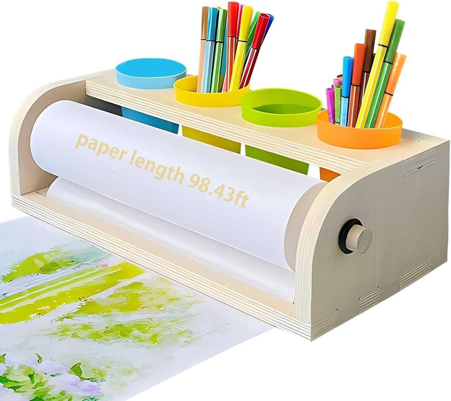 Wooden Tabletop Paper Roll Dispenser for Kids Craft Art