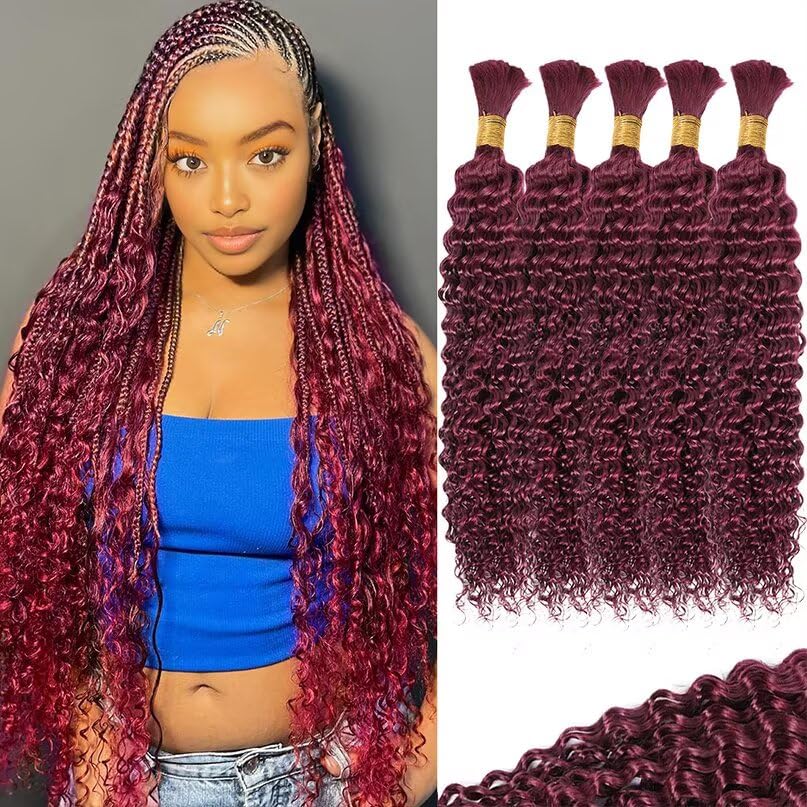 12A 99J Burgundy Red Human Braiding Hair for Boho Styles