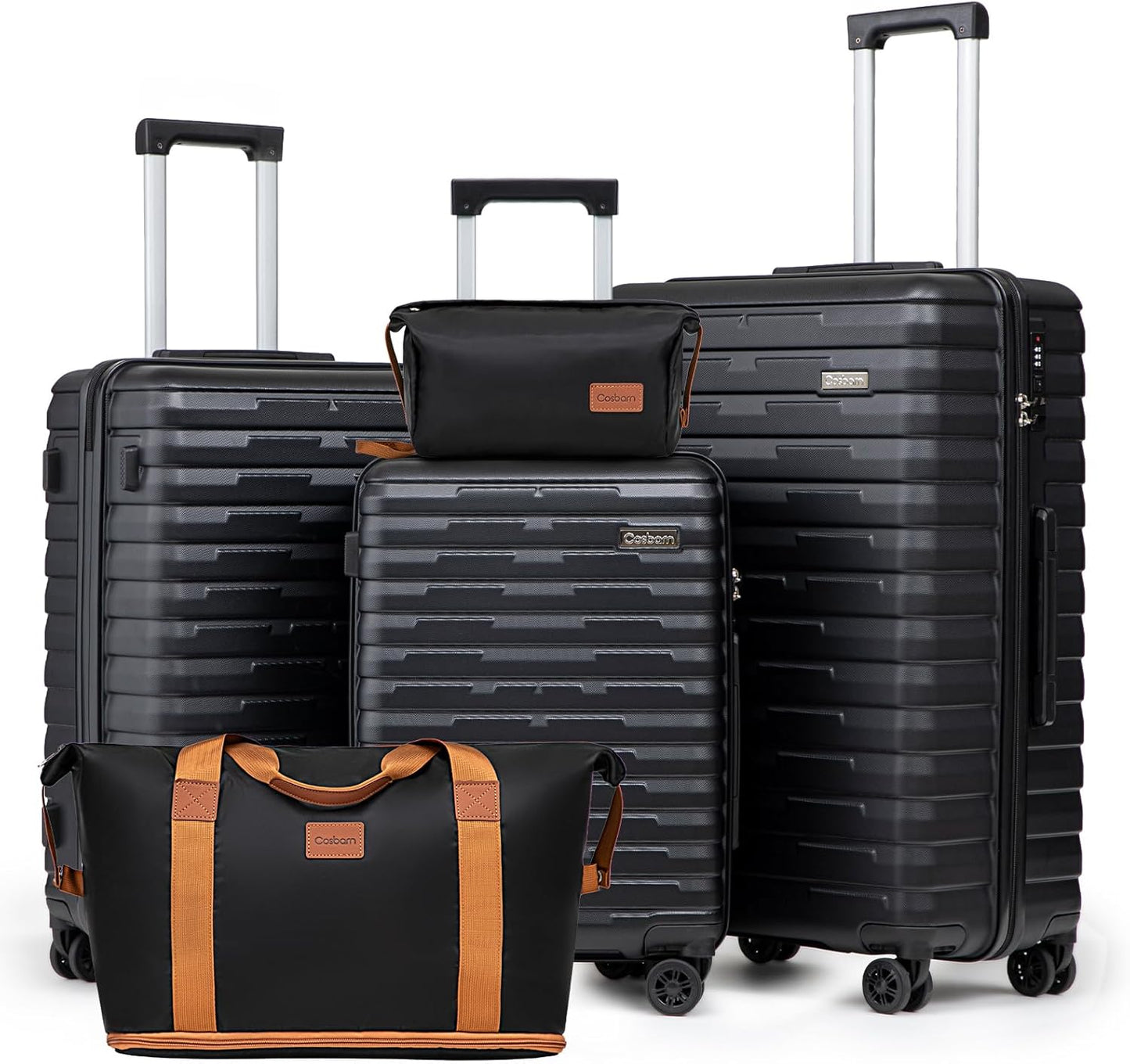 Durable 5 Piece Luggage Set with Spinner Wheels for Travel