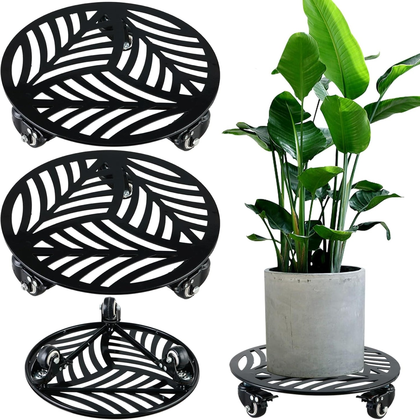 12in Large Metal Plant Caddy with Heavy-Duty Wheels for Easy Mobility