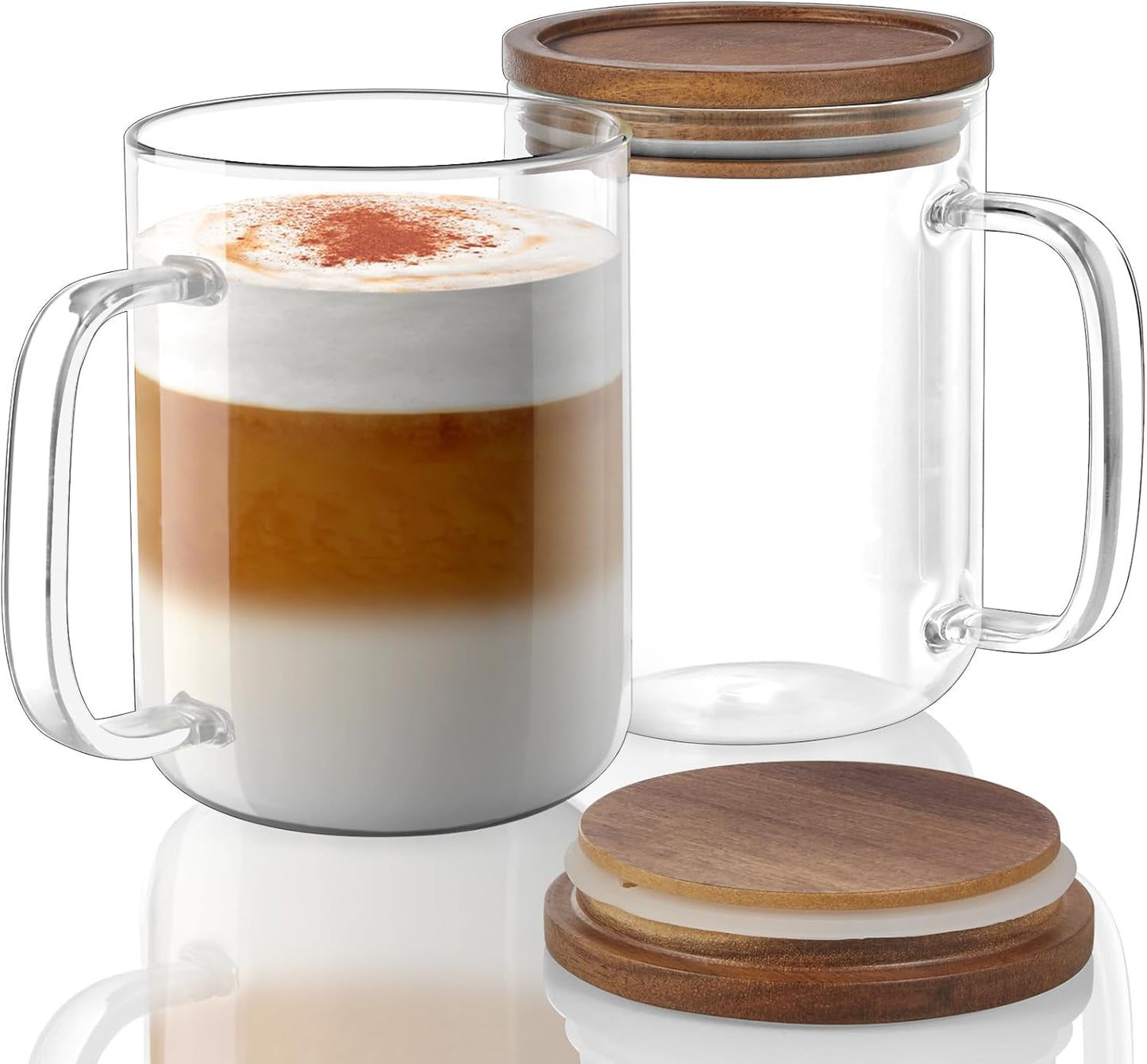 Large Glass Coffee Cups with Acacia Lid
