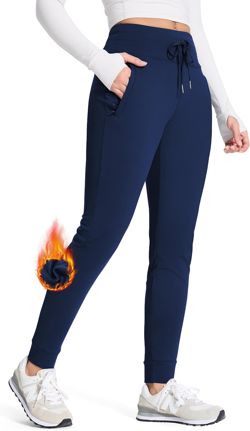 Fleece Lined Joggers for Tall Women with Zipper Pockets