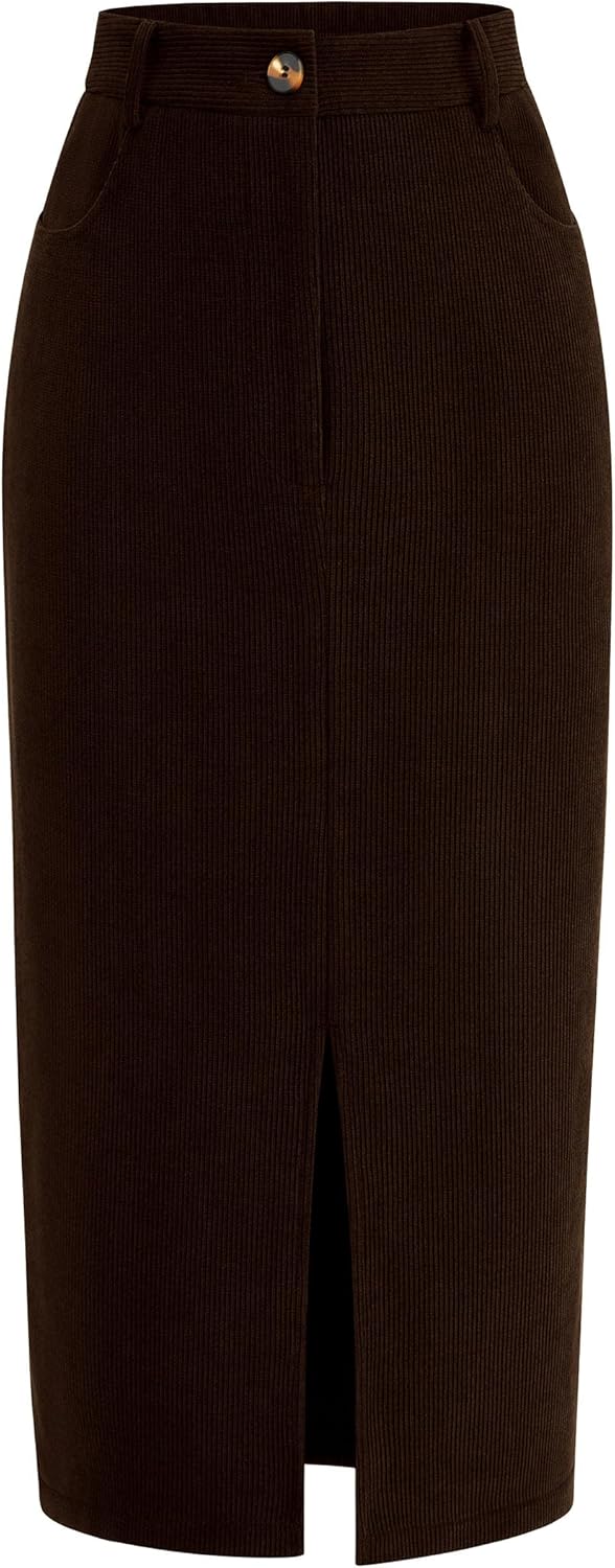 PRETTYGARDEN High Waisted Corduroy Midi Skirt for Women