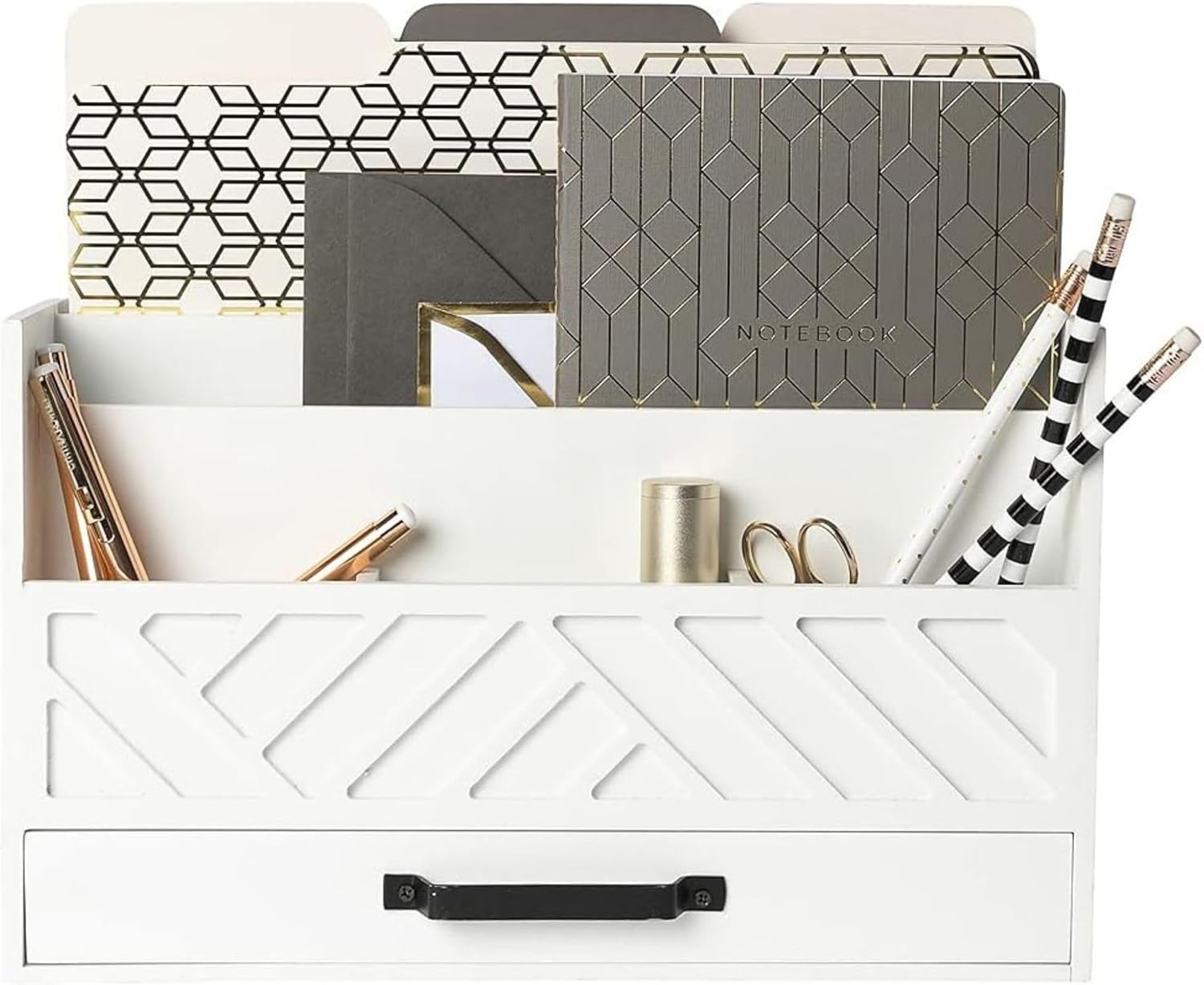 Farmhouse White Wood Mail Organizer with Drawer