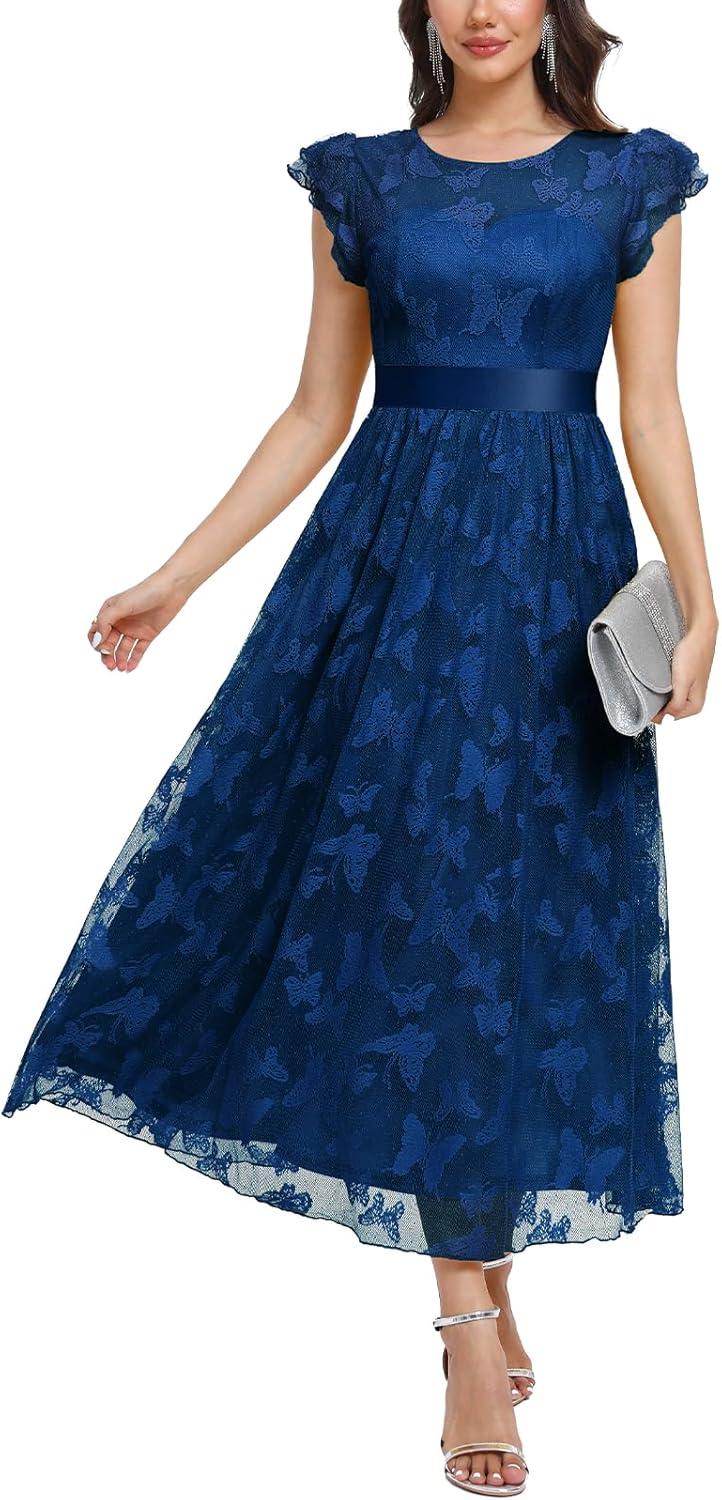 Women's Casual Tulle Midi Dress for Parties and Weddings